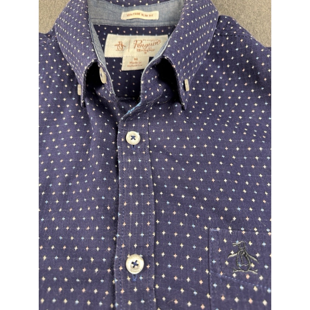 Penguin shirt casual button-down men's medium‎ blue